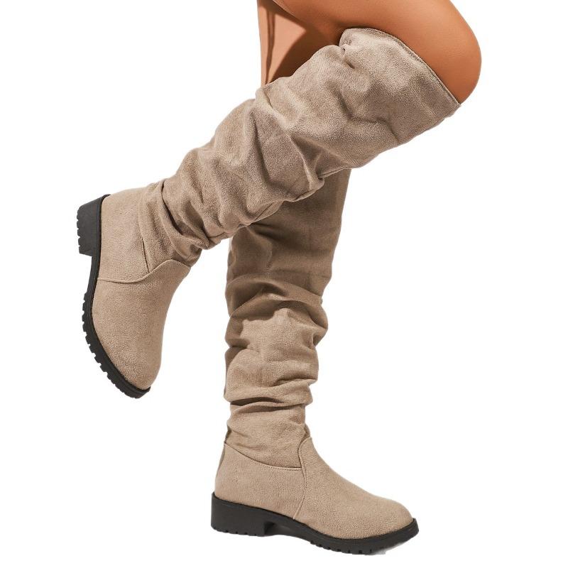 Suede Stacking Boots for Winter 2025 New Plus-size Fleece Low-heeled Sleeves Are No More Than Knee-length Boots for Women