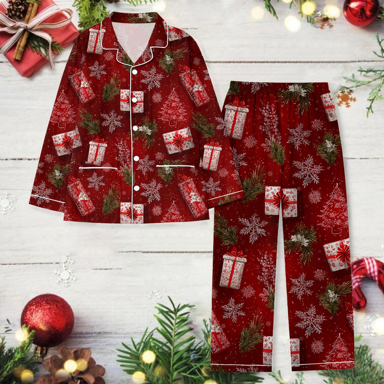 

Женский рождественский комплект для дома с длинным рукавом и длинными брюками XXL винный