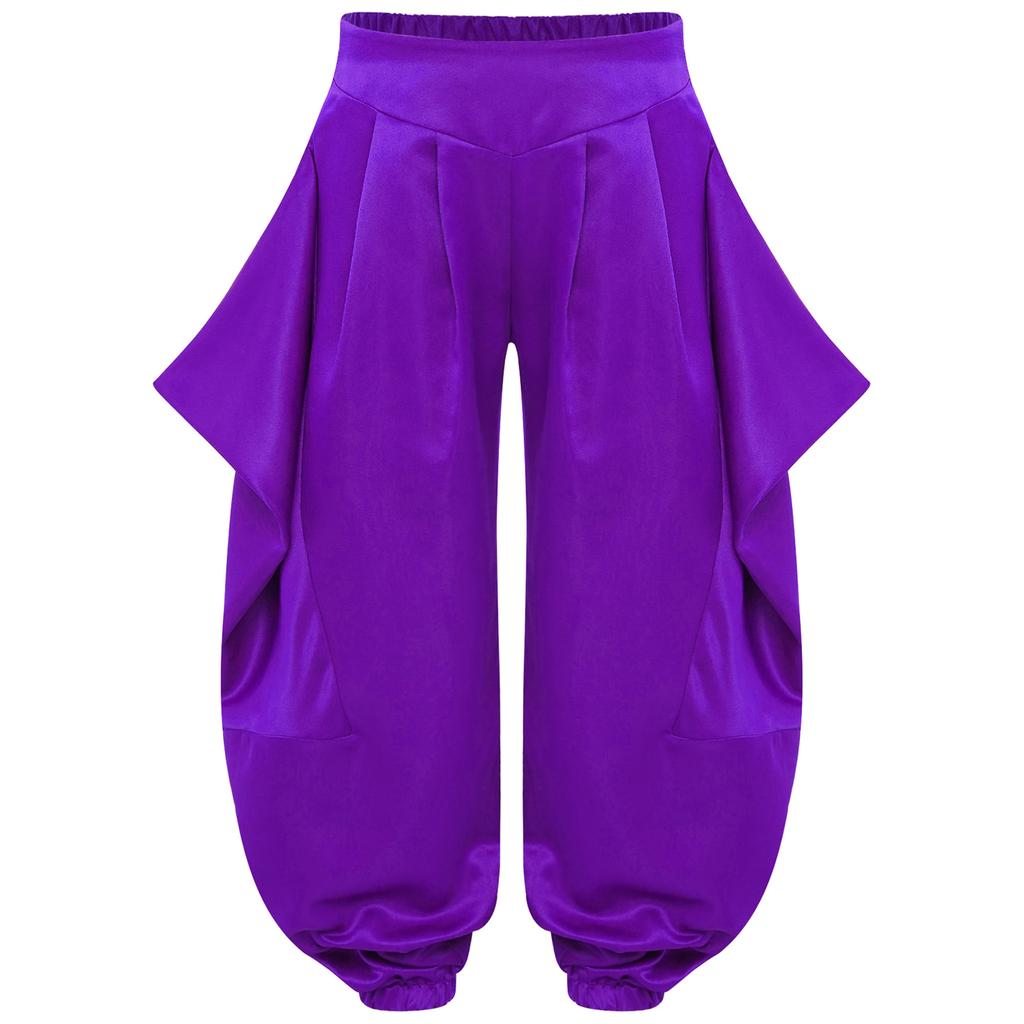 Mädchen Bauchtanzhose Einfarbiges Design mit gerüschtem halb-elastischem Bund Haremstil für Auftritte