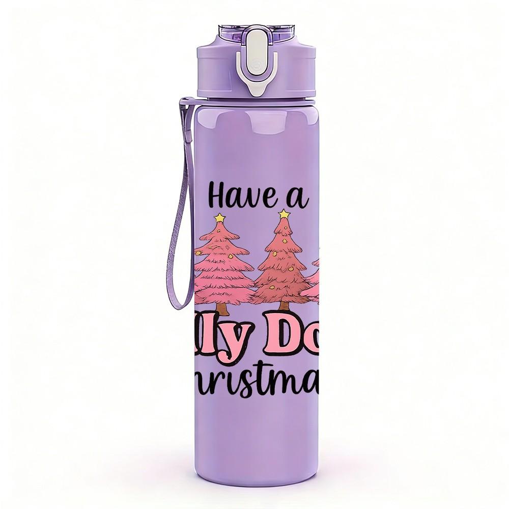 1PC Holly Dolly Christmas Pine Tree 750ml Color Plastic Sports Water Bottle Leakproof Flip Straw Lid Suitable for Sports Office Home Use