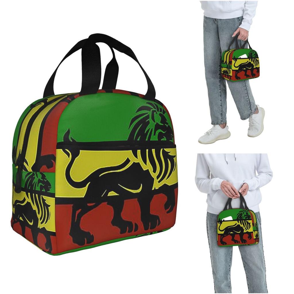 Black Rasta Lion On Rasta Flag Jamaican Reggae Design Insulated Lunch Bag for Women Children Food Boxes Thermal Lunch Box Tote