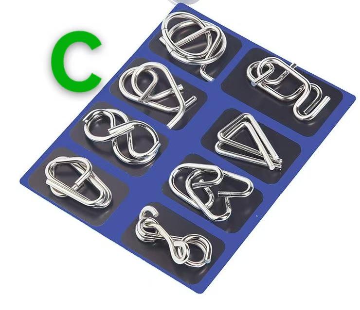 Nine-Link Ring Puzzle Set: 8-Piece Metal Educational Toy