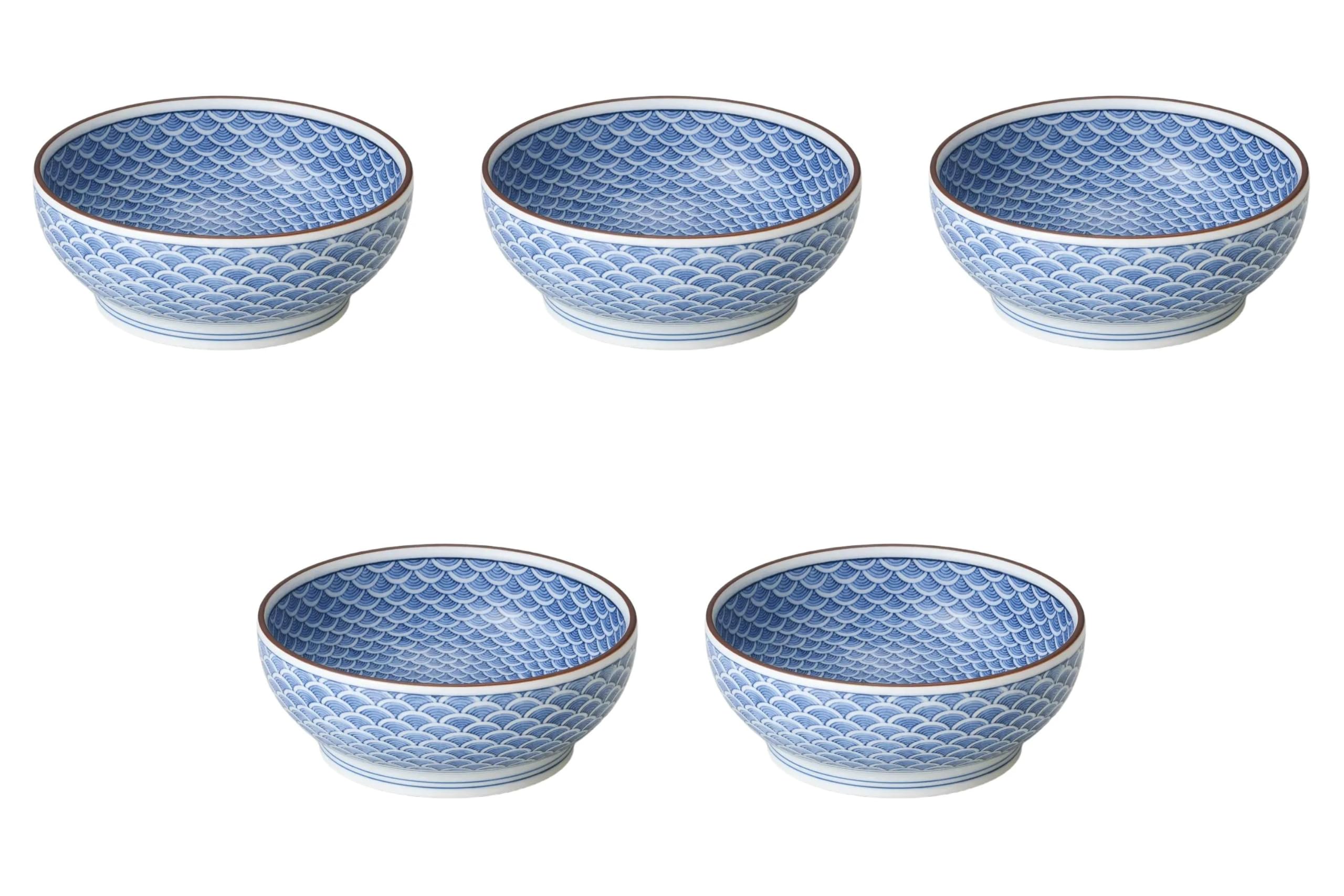 

Set of 5 Small Bowls with Inner and Outer Wave Patterns x Arita Ware Small Bowls by Setomonohonpo [14.5 5.5cm]