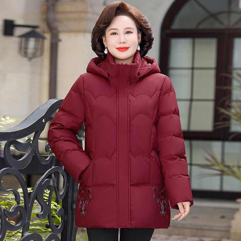 

Брендовая Элегантная Пуховая Куртка для Мамы, Защищающая от Холода - Зимнее Тепло 2025, Толстое Пальто из Белого Утиного Пуха для Женщин Среднего и Пожилого Возраста. 3XL