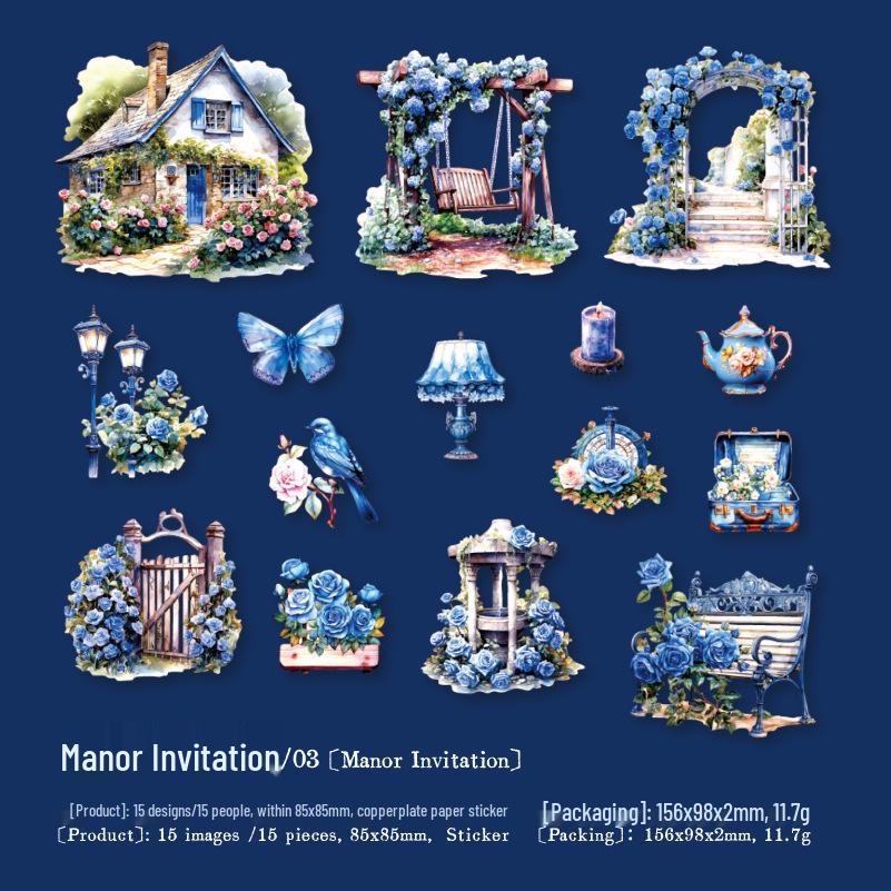Yan Ji Garden Romance Die-Cut Stickers: 15 Sheets, 4 Styles, Hollowed-Out Landscape Theme.