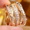 Multilayer Crystal White Zircon Small Round Stone Rings For Women Vintage Gold Color Engagement Bands Wedding Jewelry Accessory
