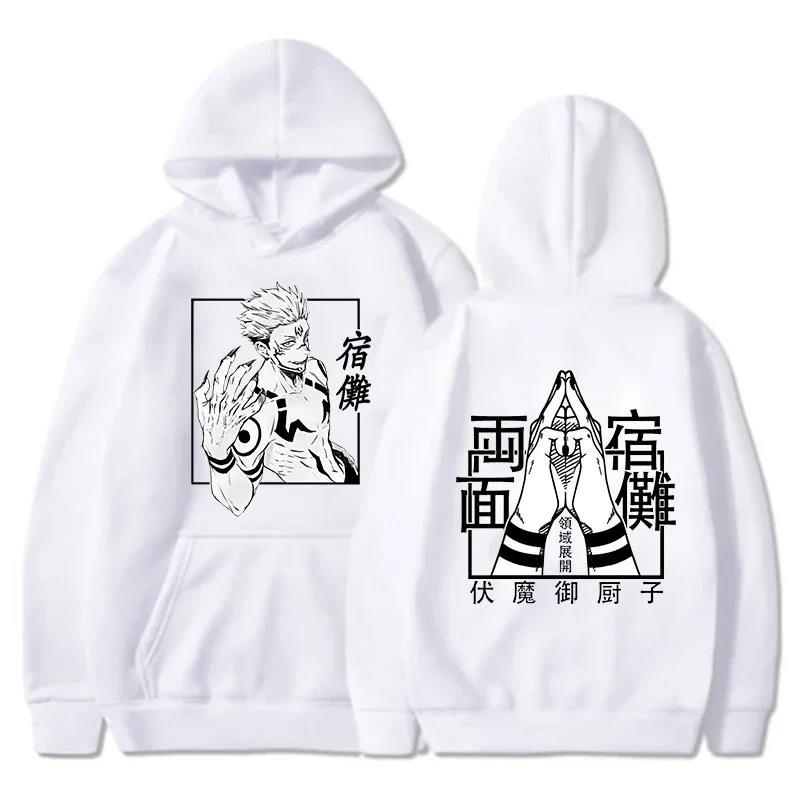 Mote Anime Jujutsu Kaisen Ryomen Sukuna Trykket Hettegenser Langermet Sweatshirts Kvinner Harajuku Streetwear Pullovers