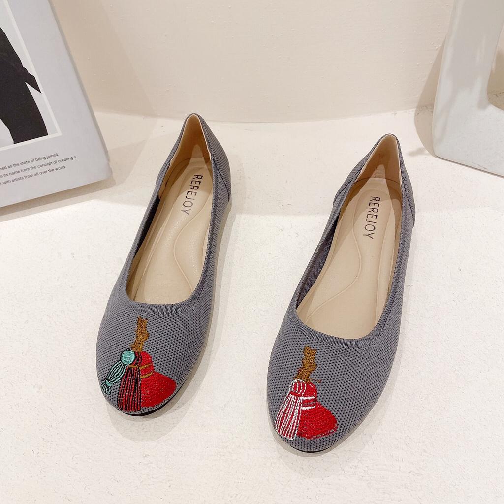 Prinzessinnenschuhe einzelne Schuhe Damen neue Fliegenstrick-Webschuhe spitz flacher Boden Frühling flacher Boden gestrickte Mütze Eierrollenschuhe