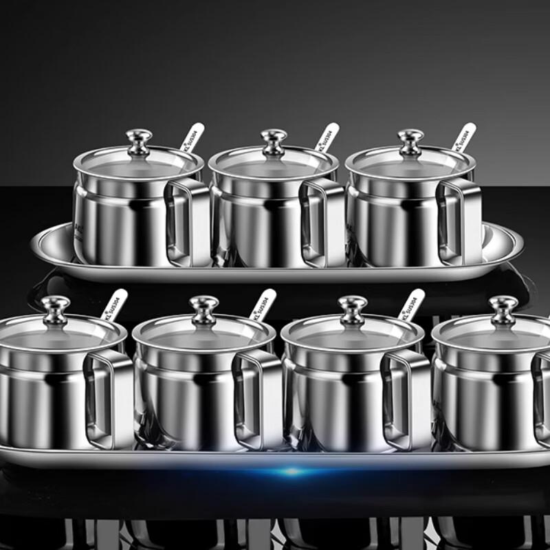 Modern 3-Piece 304 Stainless Steel Seasoning Jar Set with Base