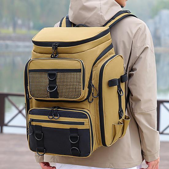 Fish Tackle Lure Organizer Storage Backpack Multi-layer Large-Capacity Design Waterproof Fishing Bag with Rod Holders