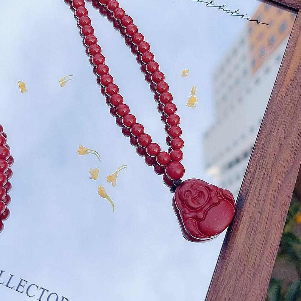Cinnabar Guanyin Buddha Pendant: Elegant Purple & Gold Fashion Accessory for Men and Women