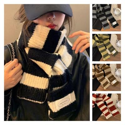 Korean Style Long Striped Scarves Knitted Stripe Shawl Fashion Y2K Striped Scarf  Ladies