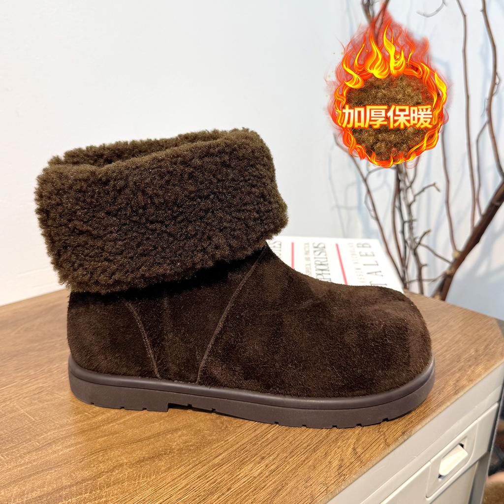 Retro leather thick-soled piled thickened snow boots for children's winter new round head soft-soled warm short cotton boots