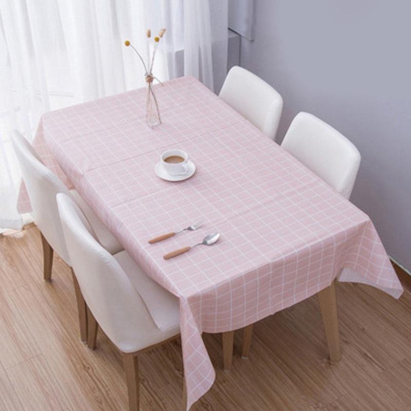 PEVC Nordic Style Waterproof Oil-Proof Plaid Tablecloth for Dining and Coffee Tables