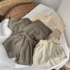Boys' and Girls' Short Sleeve Set Waffle Baby Home and Outdoor Wear Simple and Trendy Two Piece Set