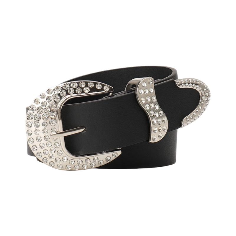 Stylish Rhinestoned Waist Sash Decorative Belt Adjustable Waistband Unisex PU Leather Waist Cincher Band 1 чёрный