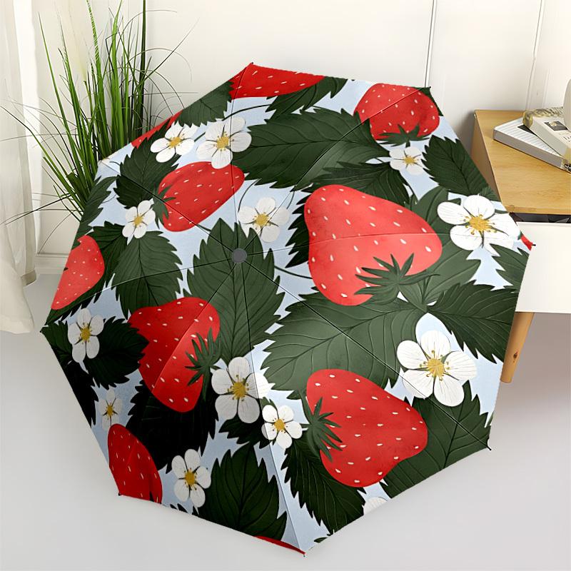 1pc Strawberry Pattern Automatic Open/Close Umbrella - Compact Travel Umbrella, Gift for Birthday, Holiday Yy260106078