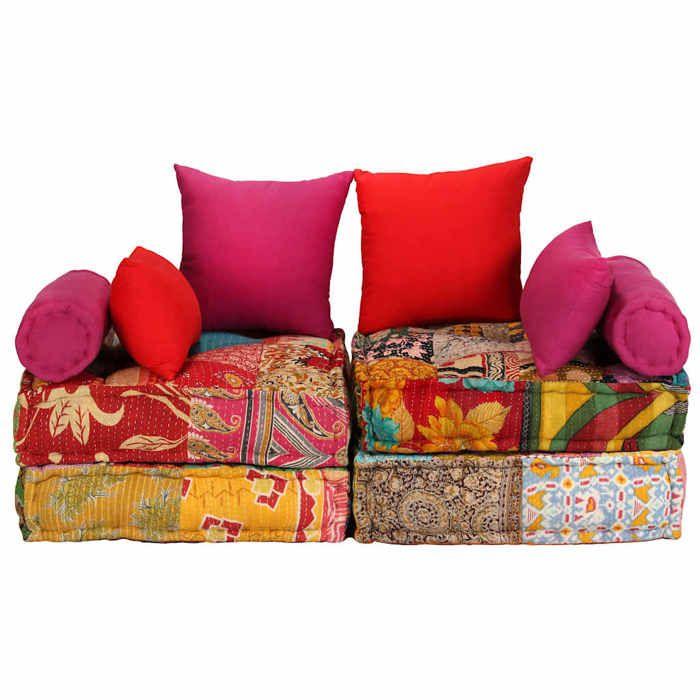 Modular Pouf - vidaXL - Patchwork - Cotton Fabric - 2 Seats - Multicolor