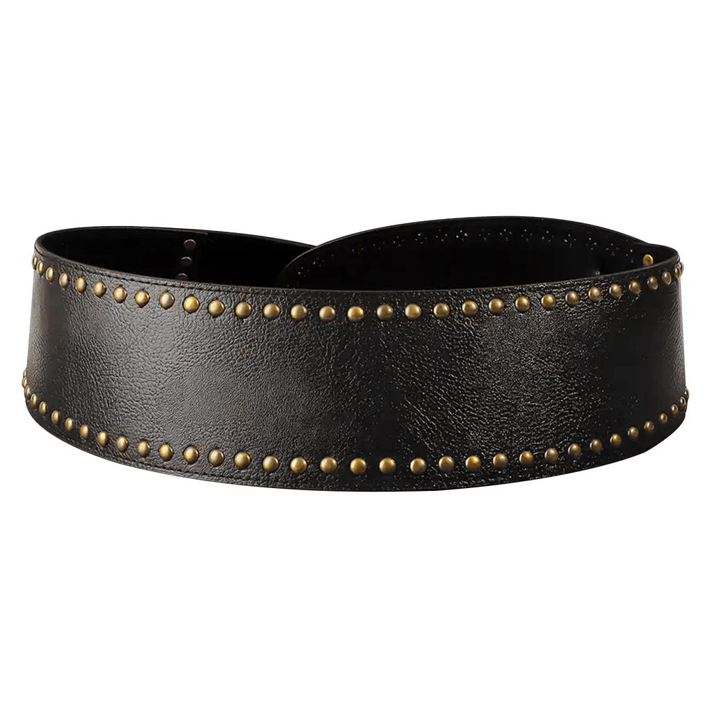 Szeroki Pas z Vintage Klamrą dla Kobiet FakeFace, Nity ze Skóry PU, Idealny do Kostiumów Przebraniowych, Cosplay, Punk, Gal, Gorsetu, Szeroki B
