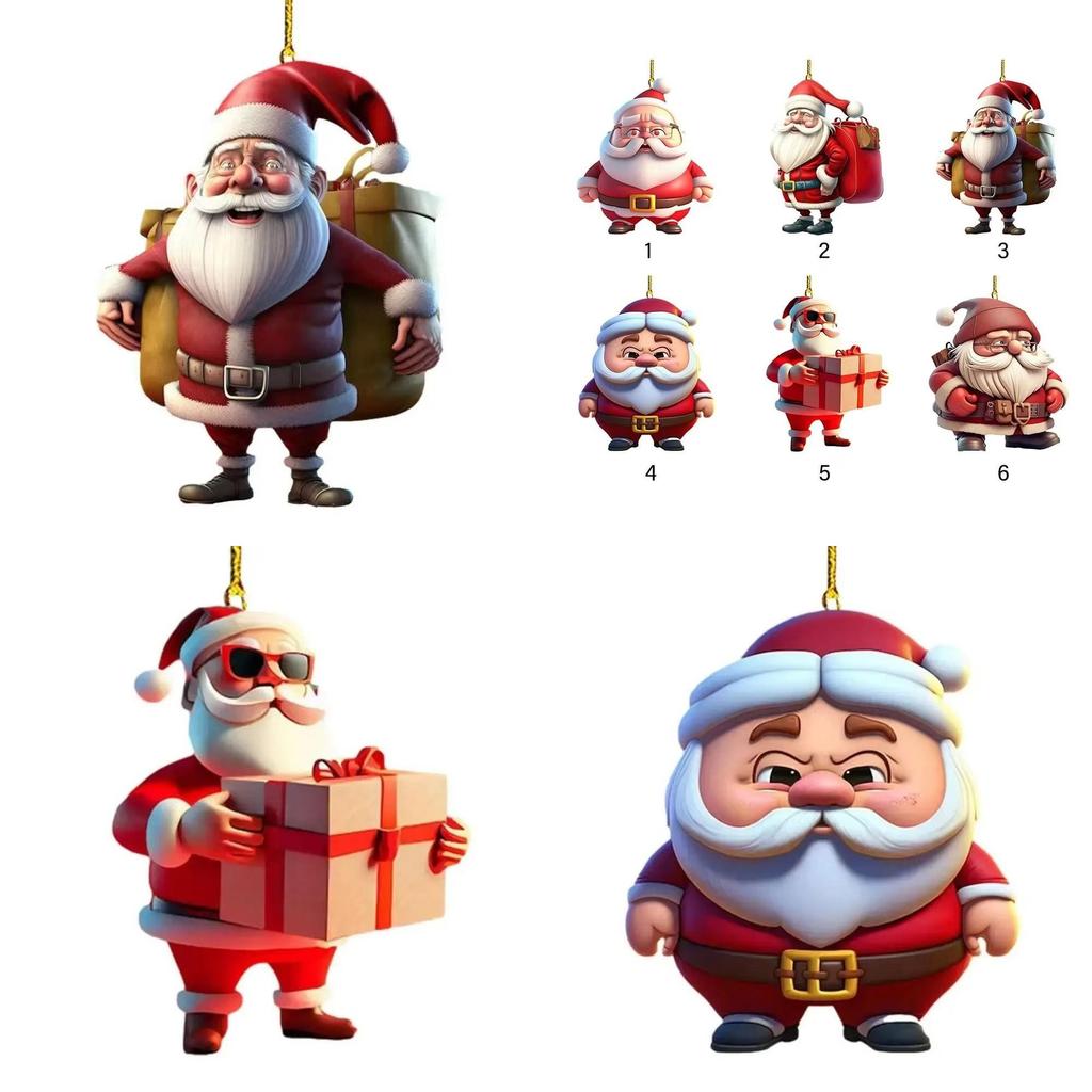 Christmas Themed Santa Claus Pattern Acrylic Pendant For Auto Interior Decor