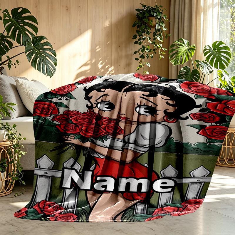 Custom Name Personalized Betty Boop Print Blanket, Home Decor, Bedroom, Sofa, Camping, Couch, Gifts for Birthday Christmas