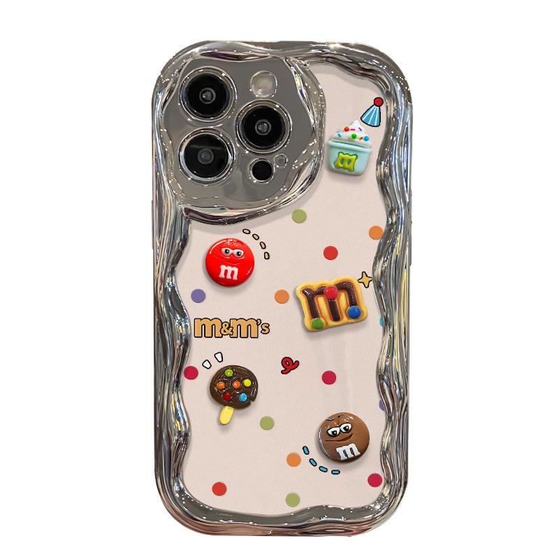 Cartoon M bean doll bracelet is suitable for Apple 16PRO mobile phone case, Huawei OPPO Xiaomi VIVO electroplated silver silicone.