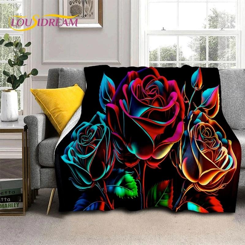 3D Rose Flowers Nordic Romantic Soft Blankets,Keep Warm Throw Blanket Comfortable Blanket for Picnic Beds Sofa Home Bedroom Gift
