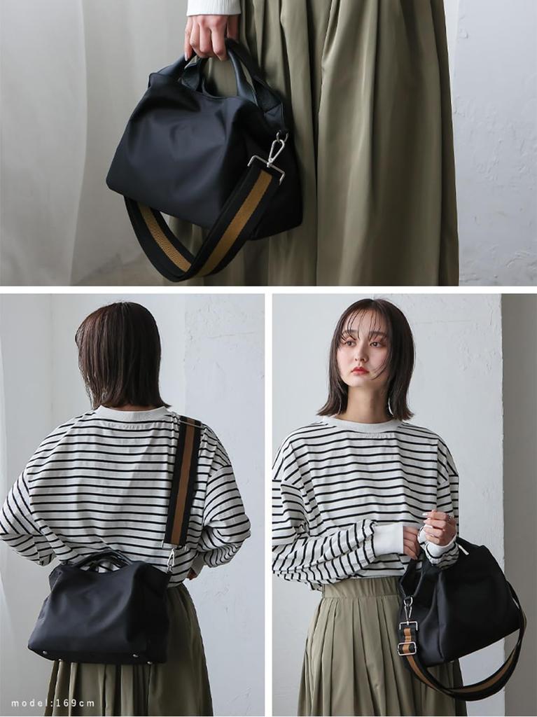 VITAFELICE Echtleder und Canvas 2-Wege-Tragetasche für Damen (inb-10001z) (Schwarzes Nylon)