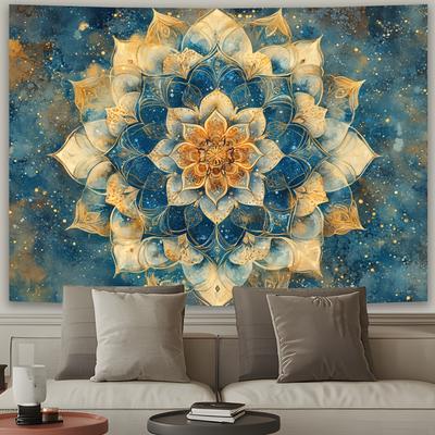 1 Piece Hand-painted Celestial Mandala Tapestry, Polyester Fabric, Machine Washable, Suitable for Living Room Bedroom Decoration