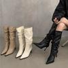Falten dünne Ferse essentielle Stiefel spitze Spitze Spice Girl Stiefel höhenvergrößernde Ritterstiefel zeigen lange Beine