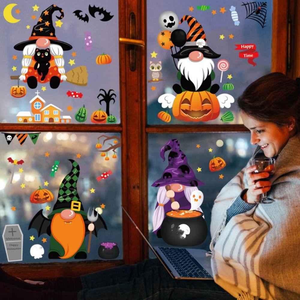 

PVC Pumpkin Bats Witch Pumpkin Faceless Gnome Clings Cute Window Stickers Wall