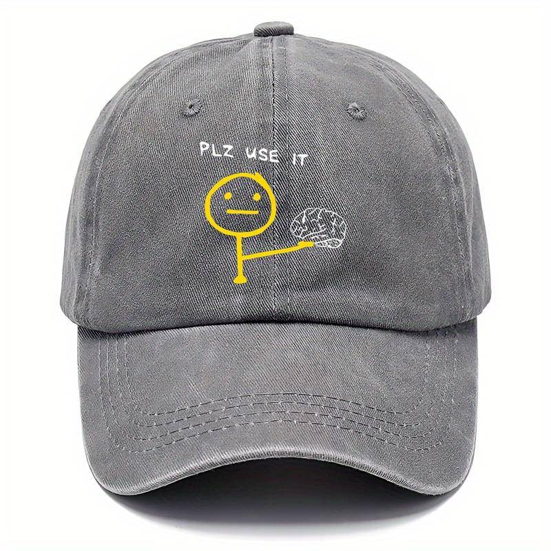 Pc Mountain UnisexS Retro Washed Baseball Cap with Small Figure Holding Brain Pattern Logo  a Durable Outdoor Cap Suitable for C
