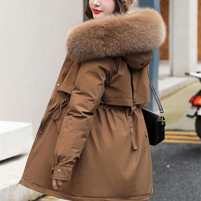Abrigo de invierno para mujer Abrigo Parker de lana Abrigo de piel con capucha para mujer