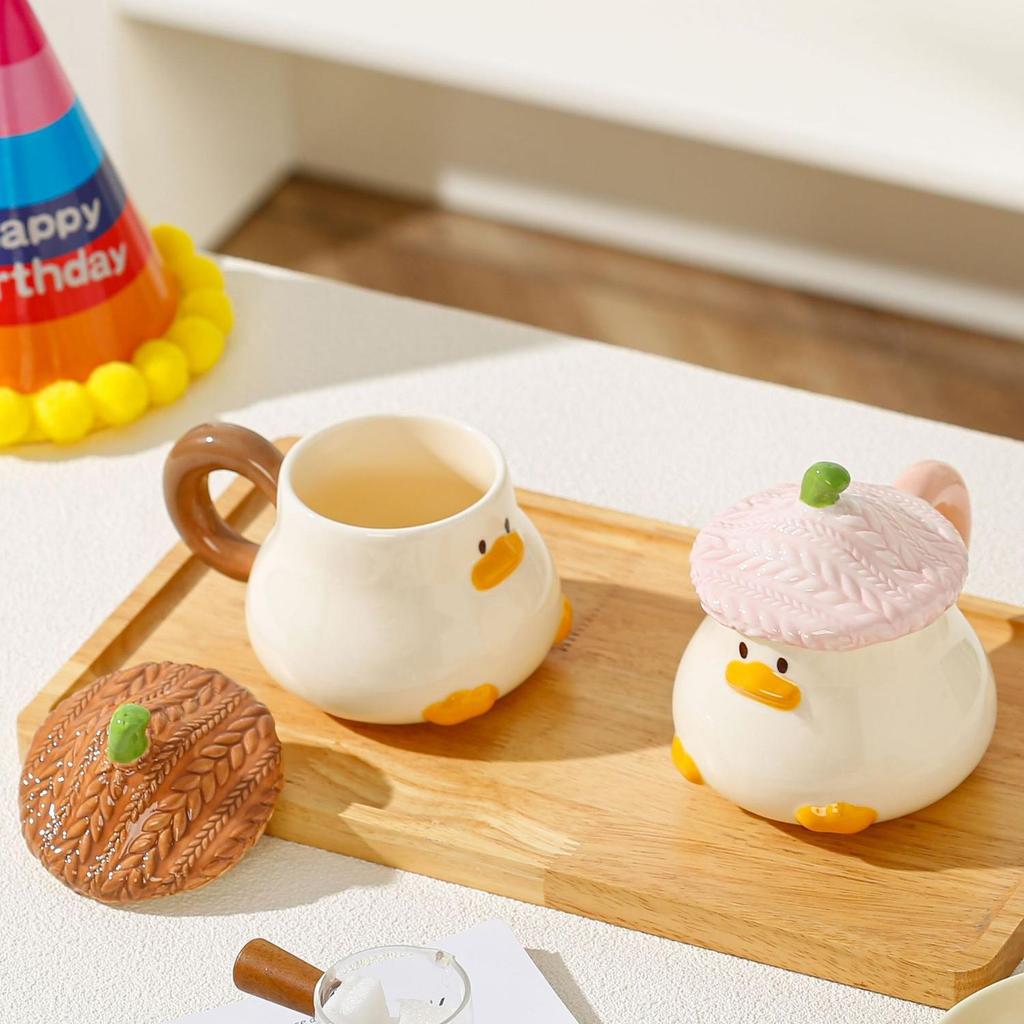 Super süße gelbe Enten-Keramiktasse mit Deckel - Entzücklicher & lustiger Wasserbecher für Mädchen