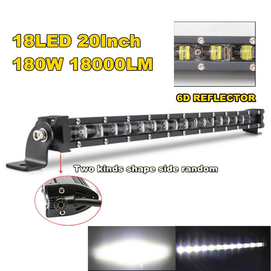 20Inch 180W Slim Single Row 6D Spot Beam Off-Road Led Work Light Bar Waterproof