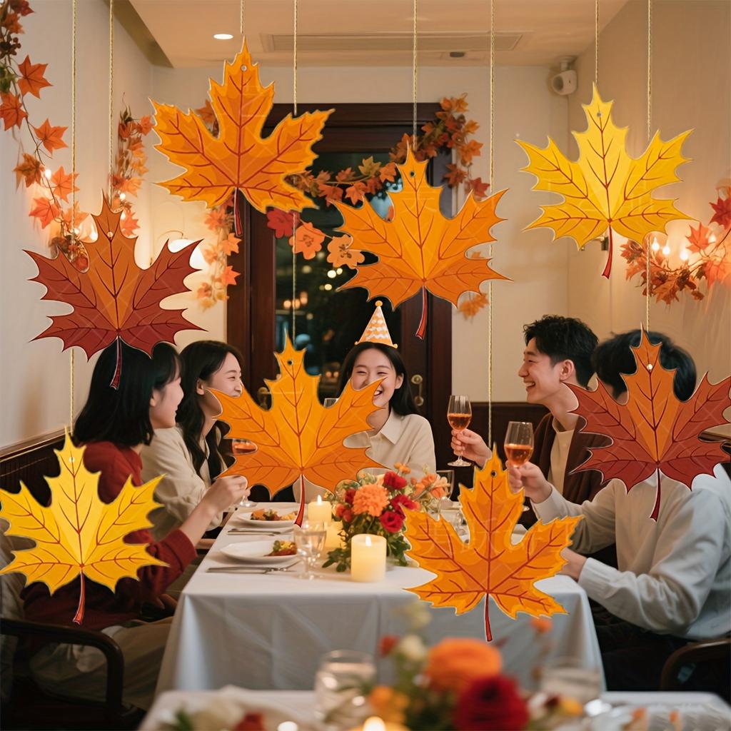 8pcs Autumn Maple Leaf Garland Decorations - Rustic Paper Hanging Ornaments for Christmas,Harvest Parties,Housewarming
