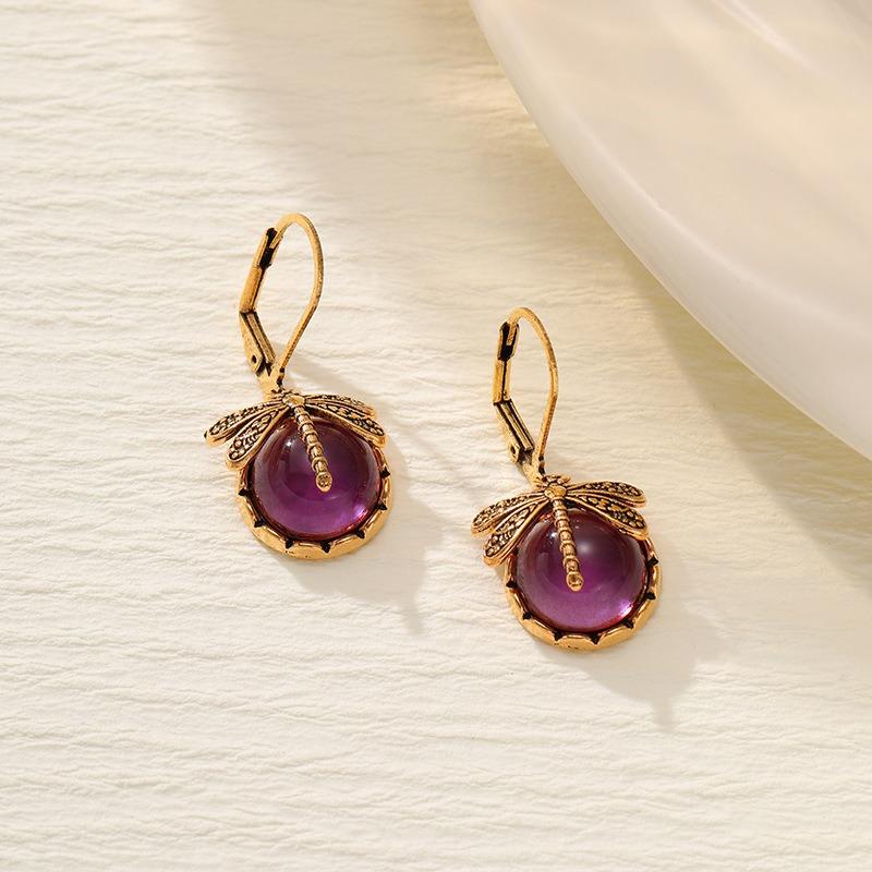 European and American New Fashion Retro Dragonfly Shape Imitation Crystal Inlaid Personalized Versatile Women's Earrings