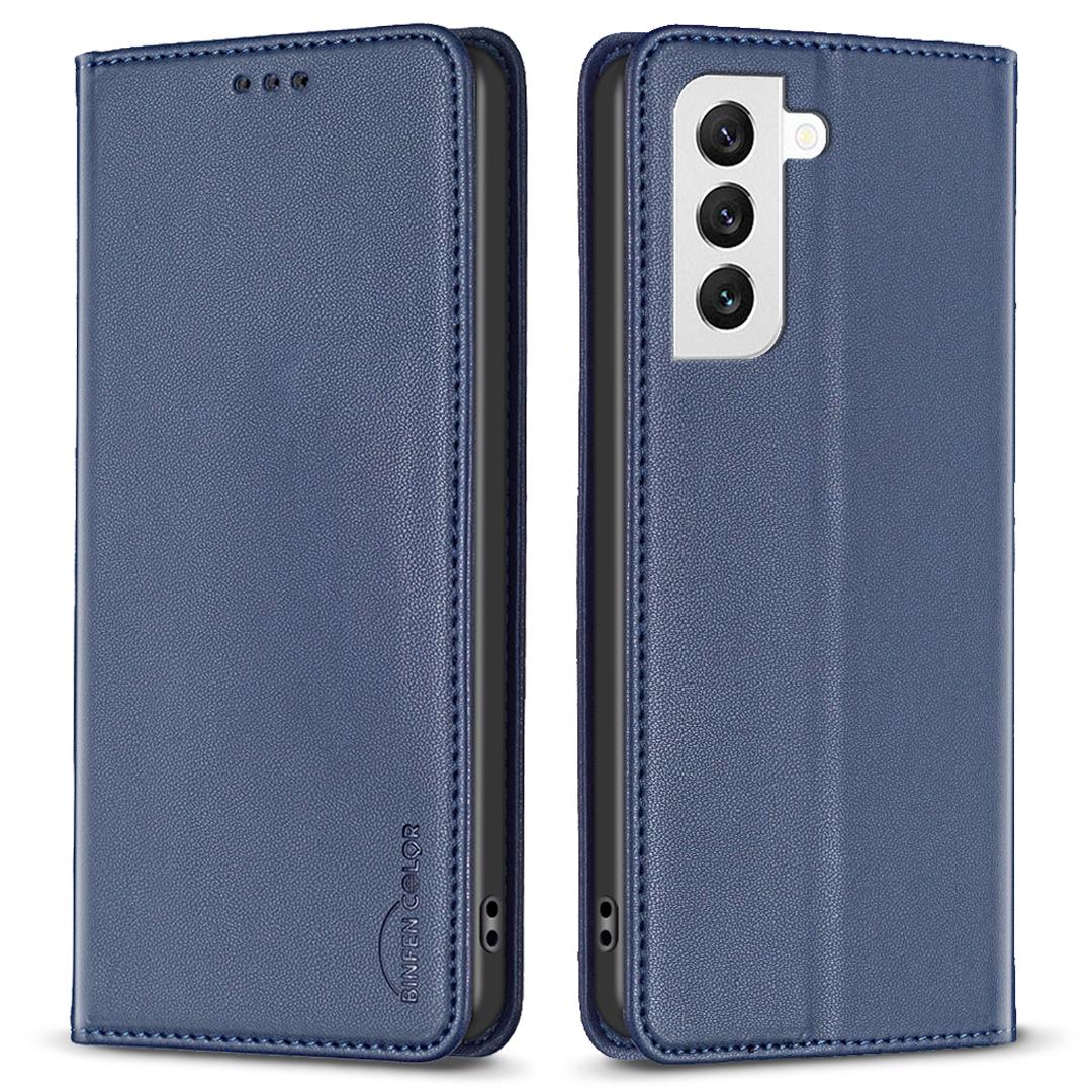 

BINFEN COLOR BF18 For Samsung Galaxy S22+ 5G Flip Leather Case Card Slots Stand Protective Phone Cover Blue