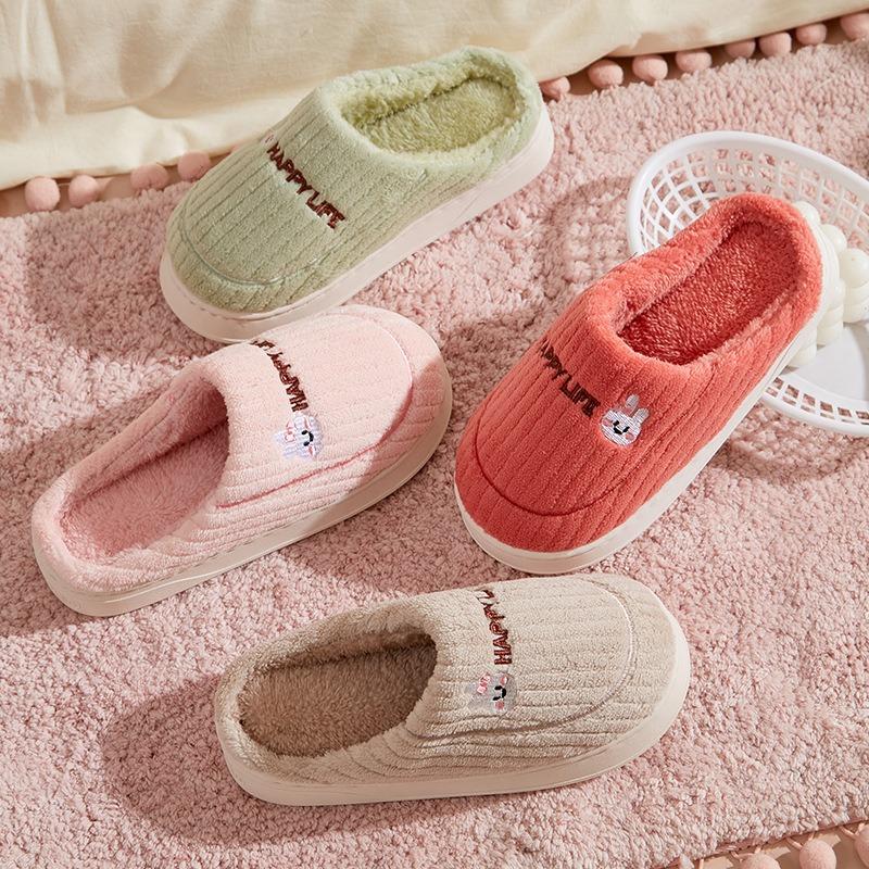 New cotton slippers women's thick-soled non-slip couple's home confinement shoes velvet autumn and winter bag head shoes men