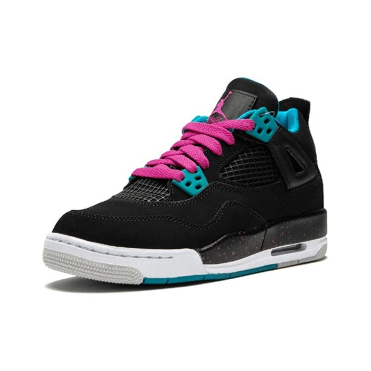 New JORDAN 4 Retro Black Vivid Pink Dynamic Blue GS 487724-019