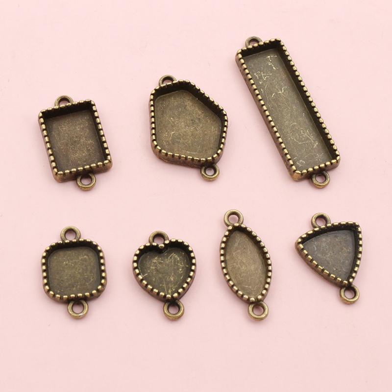 10pcs Double Loops Connector Pendant Cabochons Blank Base Settings Tray Heart Sqaure Rectangle Oval DIY Jewelry Findings