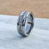 8mm Silver Tungsten Ring for Men–Durable with Mechanical Seal Inlay. Sleek and Unique Design, Perfect for Everyday Wear or Special Occasion
