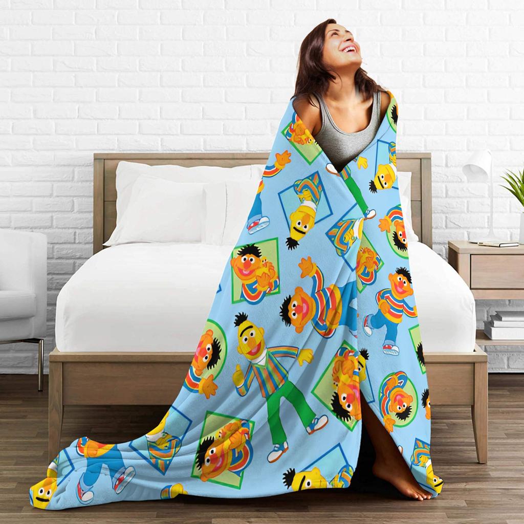 Bert & Ernie Blue Warm Soft Blanket S-Sesames Streets Plush Throw Blanket Fluffy Couch Chair Flannel Bedspread Sofa Bed Cover