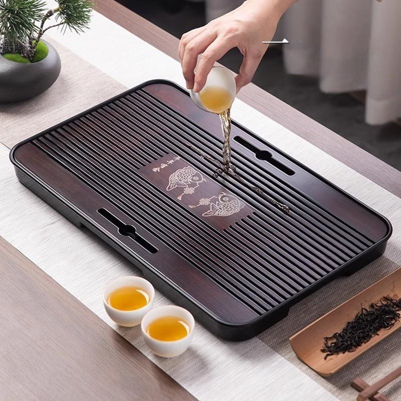 Chinese Natural Bamboo Tea Tray Water Storage Kung Fu Tea Set Rectangular Tea Board Tea Matcha Serving Trays Decorative