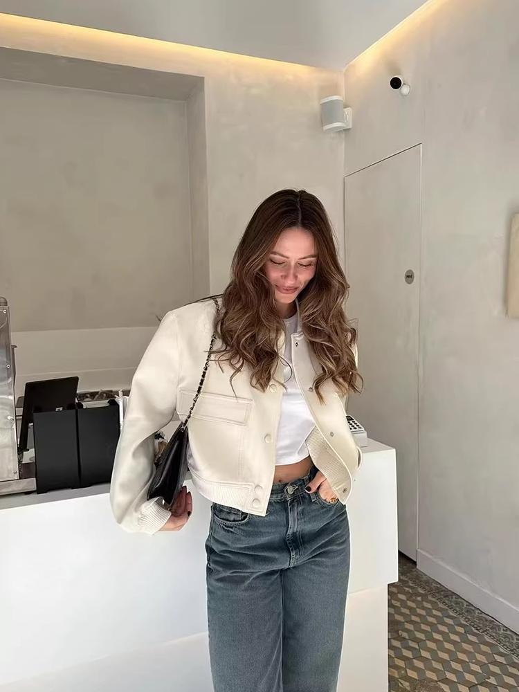 Women Fashion With Pockets Bomber Jacket Coats Vintage Long Sleeve Front Button Casual Female Outerwear Chic Tops