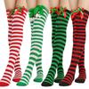 Striped Stockings For Women Over The Knee Long Socks Christmas Green Red Bowknot Long Socks Female Leg Stocking