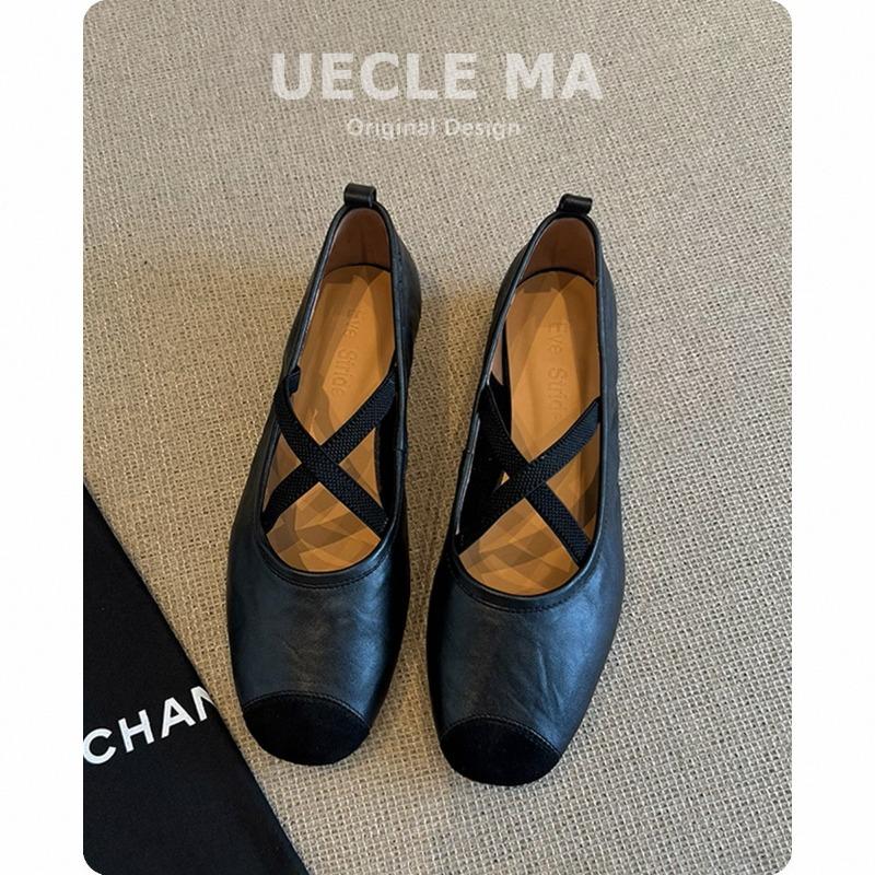 Super soft lambskin~ retro single shoes women's flat ballet shoes shallow mouth evening shoes cross belt Mary Jane shoes