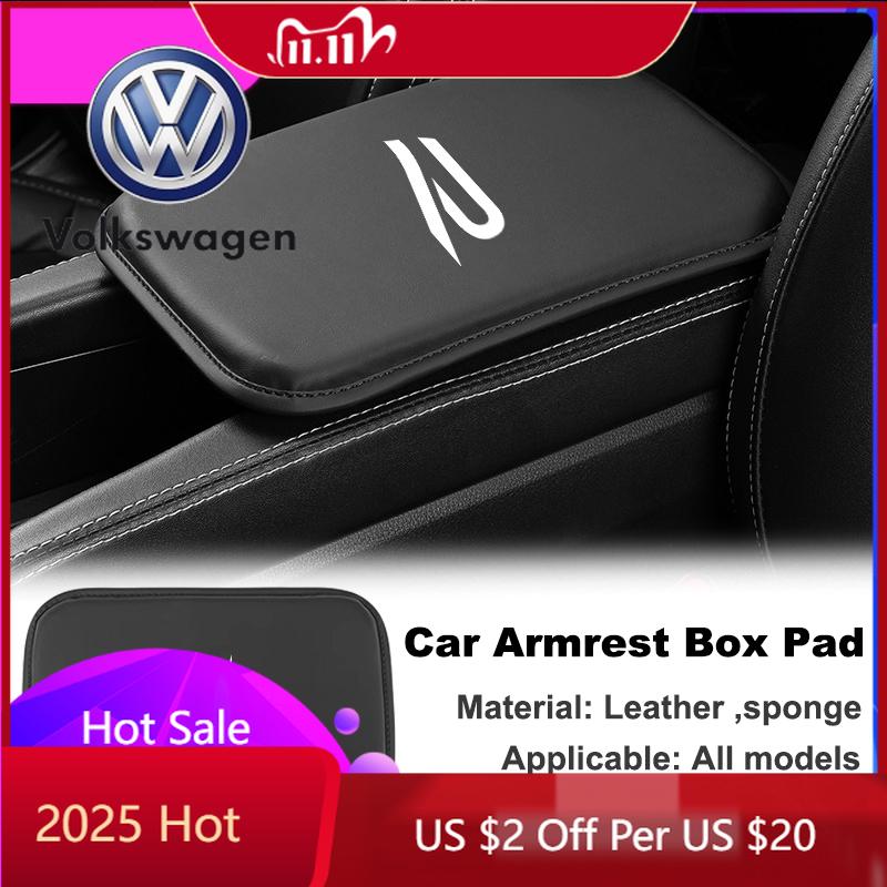 2026 Hot Sticker 1PCS Car Armrest Pad Covers New R Logo Auto Seat Armrests Storage Protection Cushion for VW Volkswagen Golf 8 M