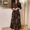 2025 Elegantes langes Robenkleid mit französischem Retro-Print für Frühling und Herbst - Neue modische muslimische Damenbekleidung
