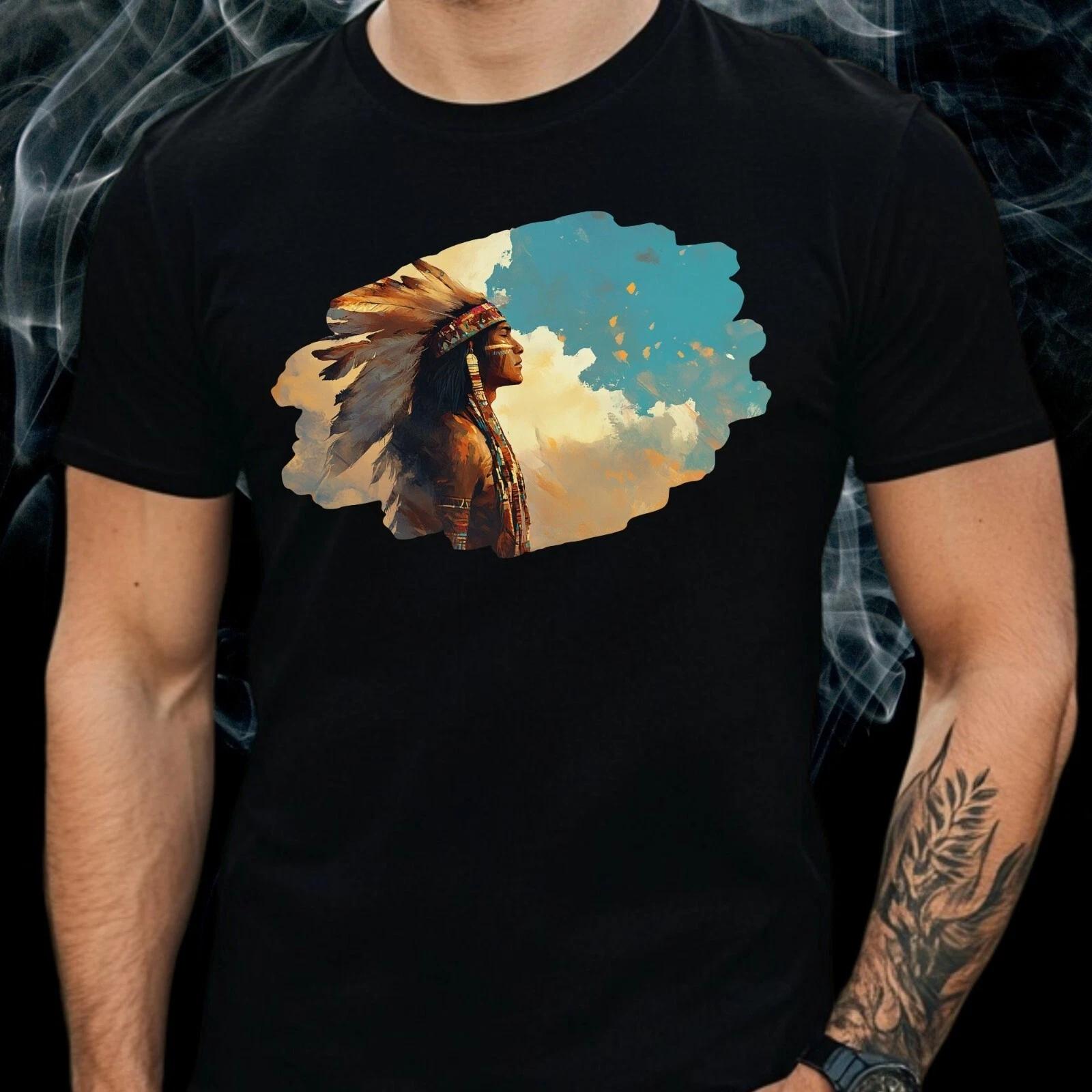 T-Shirt Herren Eingeborener Krieger Motiv Baumwolle Größe S bis 5XL L